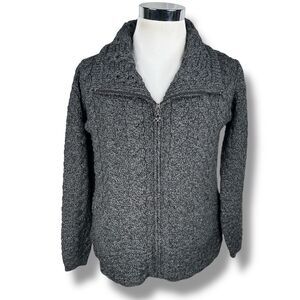 Aran Crafts Cardigan Zip Sweater Womens Small Gray Cable Knit Double Collar New